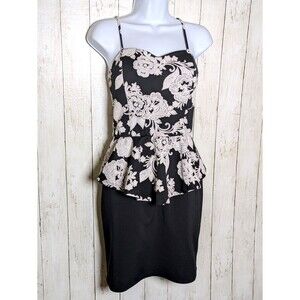 Bailey Blue Black Floral Peplum Dress Size XL Stretch Bodycon Y2K Glam Date
